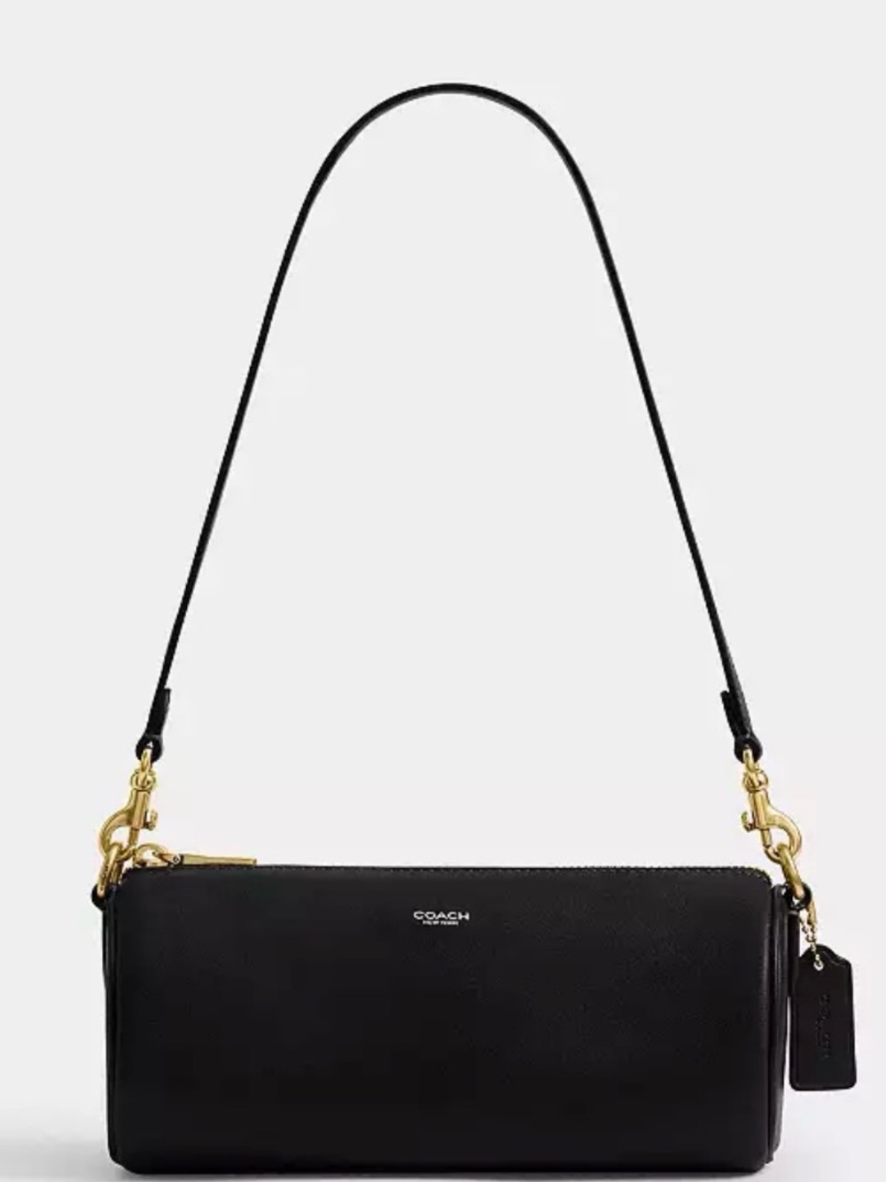 Coach Black Natural Grain Leather Shoulder Barrel Bag with Gold Hardware